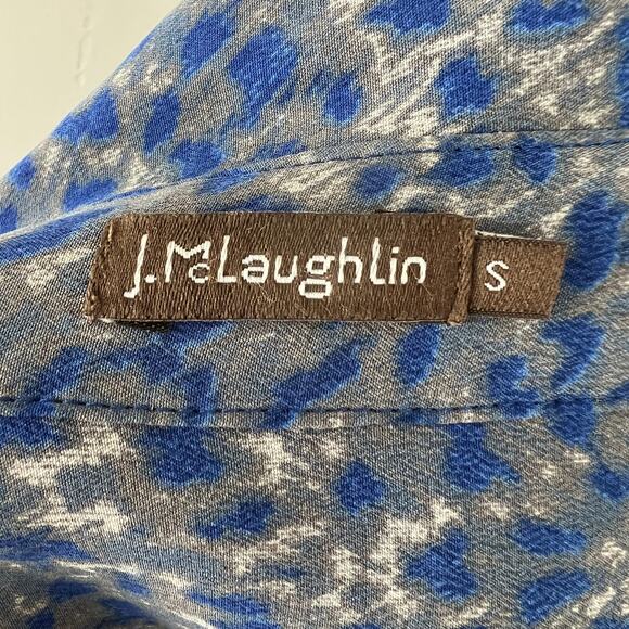 J. McLaughlin Blue Gray Animal Leopard Print Silk Button-Down Long Sleeve Top S - Picture 5 of 6